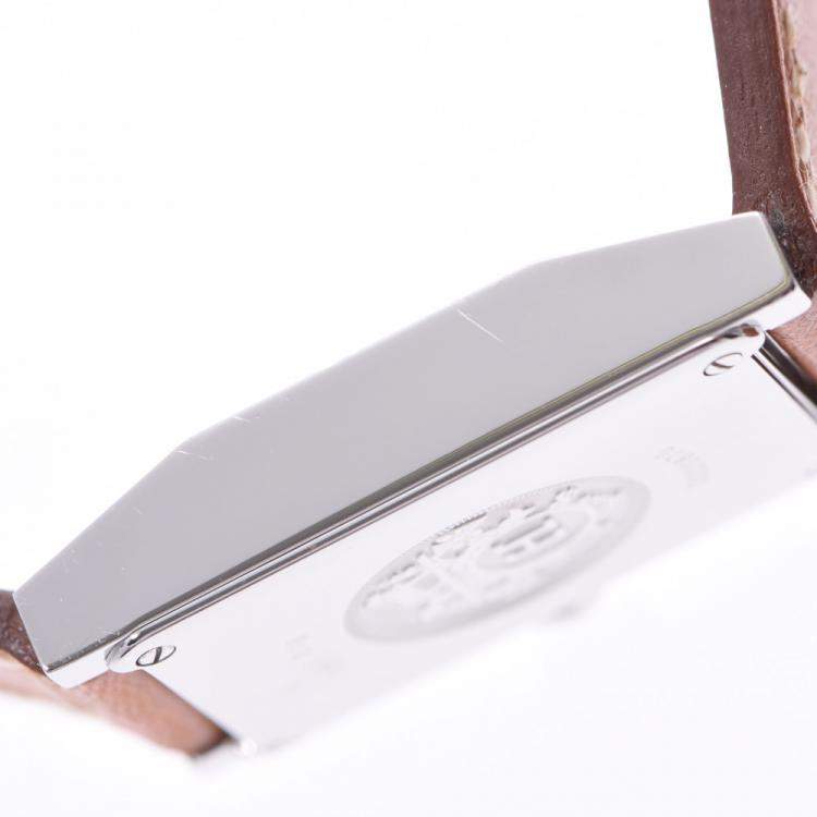 Pre Owned Hermes Silver Stainless Steel Tandem De Bourtour TA1.210 Quartz Women's Wristwatch 29 MM