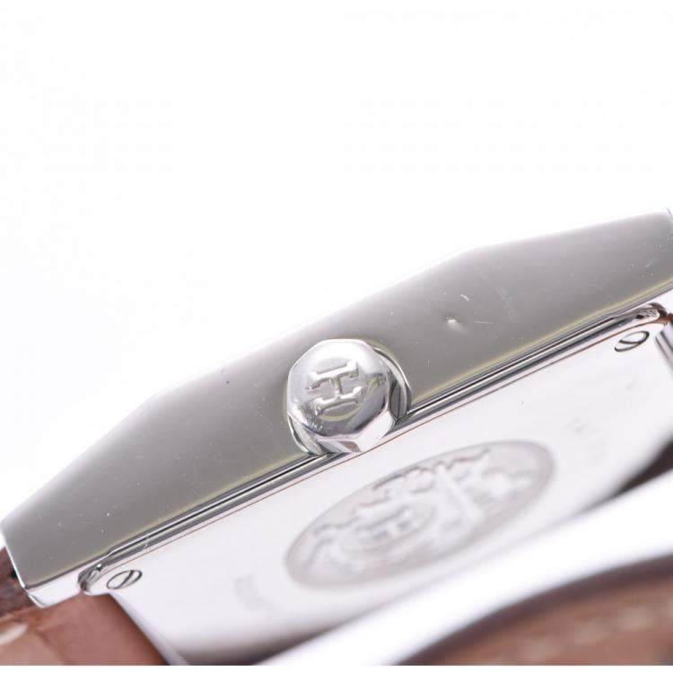 Pre Owned Hermes Silver Stainless Steel Tandem De Bourtour TA1.210 Quartz Women's Wristwatch 29 MM