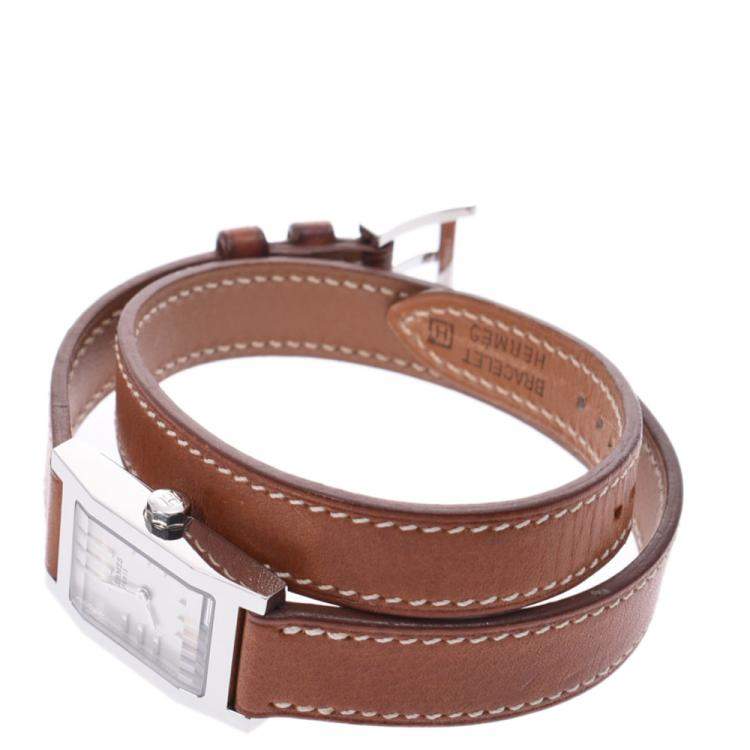 Pre Owned Hermes Silver Stainless Steel Tandem De Bourtour TA1.210 Quartz Women's Wristwatch 29 MM