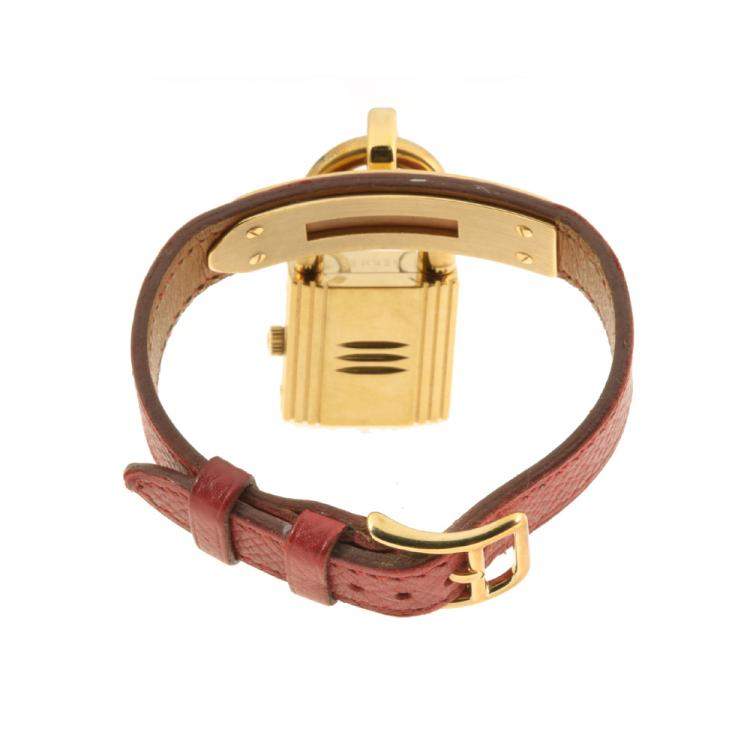Pre Owned Hermes Champagne Gold Tone Stainless Steel Kelly KE1.210 Women's Wristwatch 20.5 MM