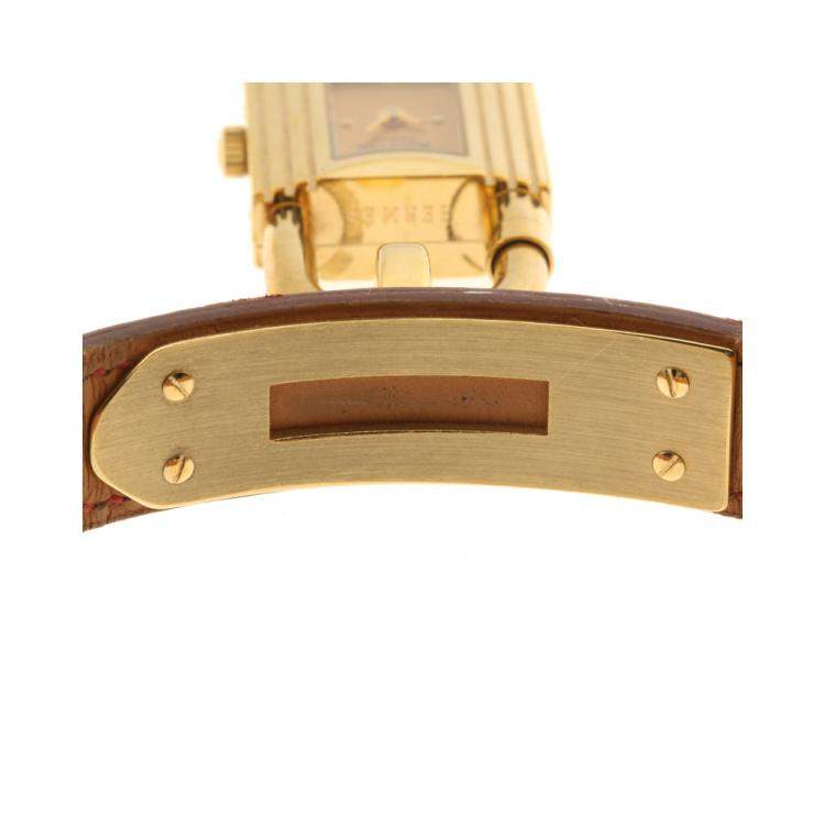 Pre Owned Hermes Champagne Gold Tone Stainless Steel Kelly KE1.210 Women's Wristwatch 20.5 MM