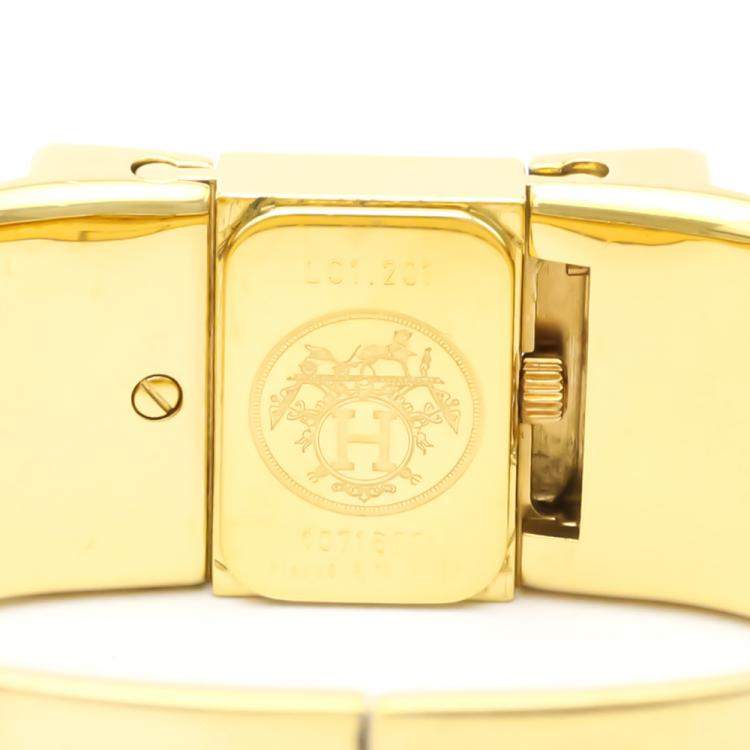 Pre Owned Hermes Champagne Gold Plated Stainless Steel Loquet Quartz LO1.201 Women's Wristwatch 20 MM