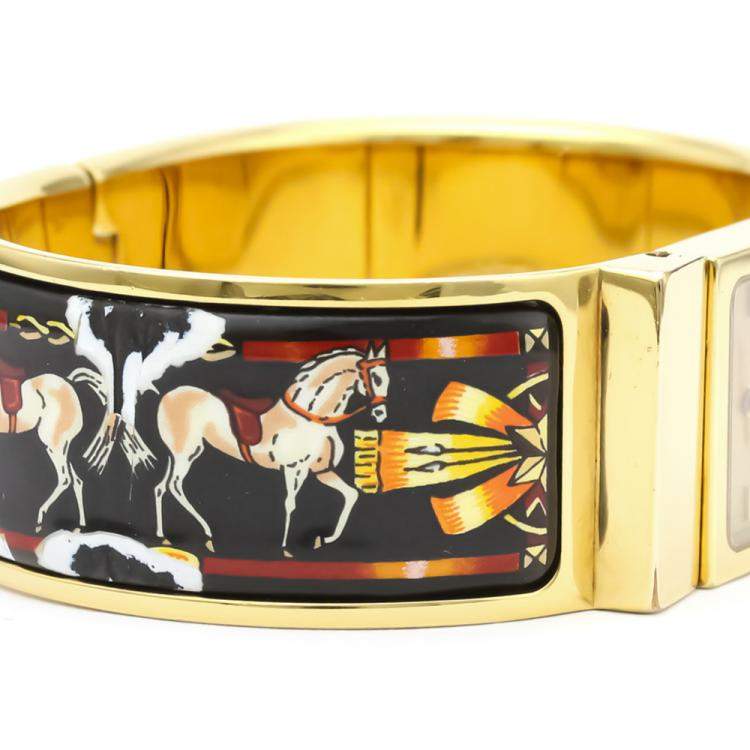 Pre Owned Hermes Champagne Gold Plated Stainless Steel Loquet Quartz LO1.201 Women's Wristwatch 20 MM
