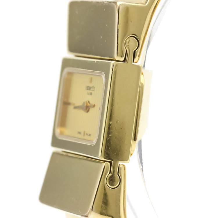 Pre Owned Hermes Champagne Gold Plated Stainless Steel Loquet Quartz LO1.201 Women's Wristwatch 20 MM