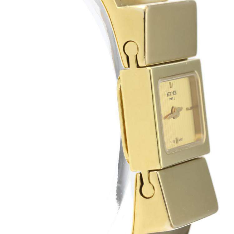 Pre Owned Hermes Champagne Gold Plated Stainless Steel Loquet Quartz LO1.201 Women's Wristwatch 20 MM