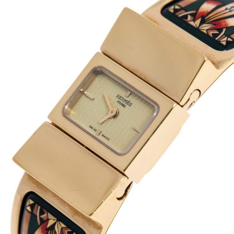 Pre Owned Hermes Gold Plated Stainless Steel Loquet L01.201 Women's Wristwatch 19 mm