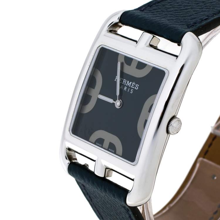 Pre Owned Hermes Blue Stainless Steel Leather Cape Cod CC3.710 Women's Wristwatch 29 mm