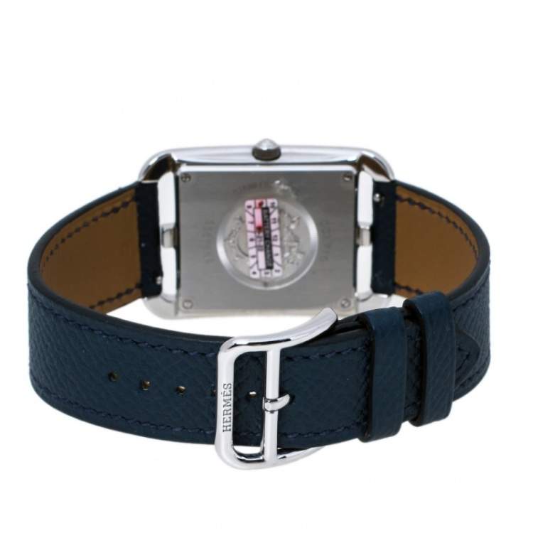 Pre Owned Hermes Blue Stainless Steel Leather Cape Cod CC3.710 Women's Wristwatch 29 mm