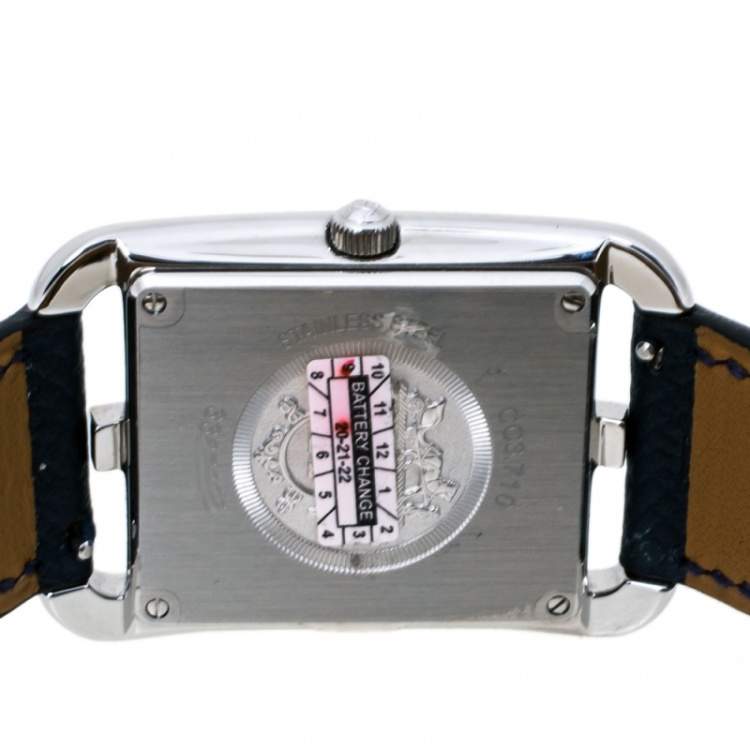 Pre Owned Hermes Blue Stainless Steel Leather Cape Cod CC3.710 Women's Wristwatch 29 mm