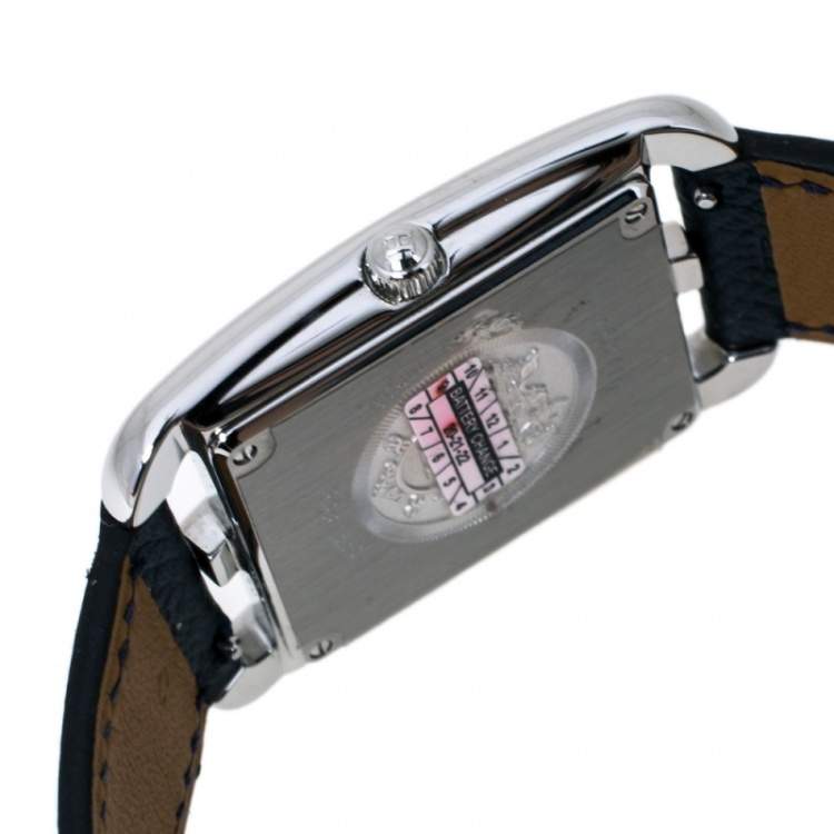 Pre Owned Hermes Blue Stainless Steel Leather Cape Cod CC3.710 Women's Wristwatch 29 mm