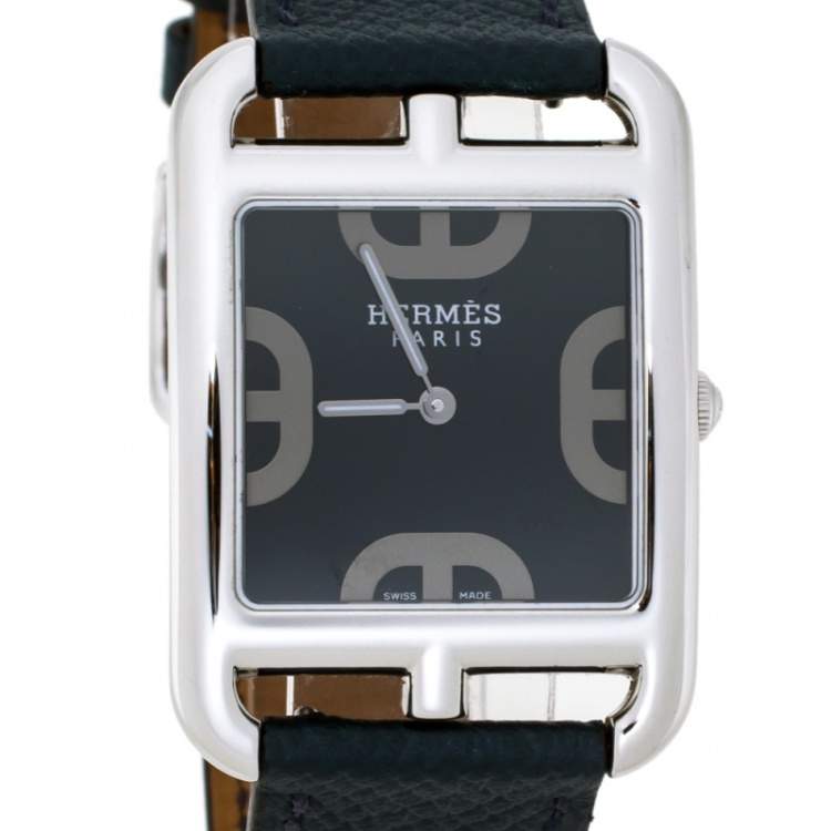 Pre Owned Hermes Blue Stainless Steel Leather Cape Cod CC3.710 Women's Wristwatch 29 mm