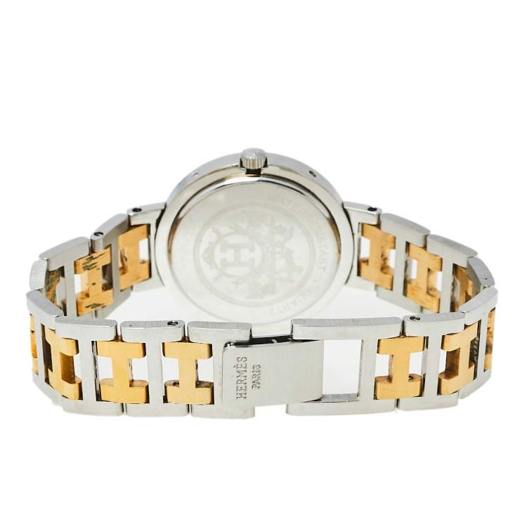 Pre Owned Hermes Cream Two-Tone Stainless Steel Clipper Women's Wristwatch 30 mm