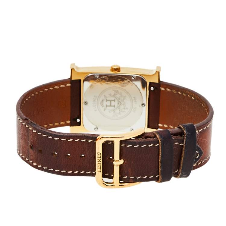Pre Owned Hermes White Gold Plated Stainless Steel Leather Heure H HH1.501 Women's Wristwatch 26 mm