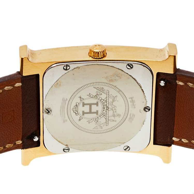 Pre Owned Hermes White Gold Plated Stainless Steel Leather Heure H HH1.501 Women's Wristwatch 26 mm
