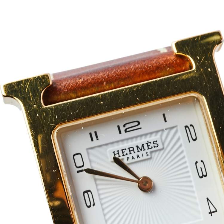 Pre Owned Hermes White Gold Plated Stainless Steel Leather Heure H HH1.501 Women's Wristwatch 26 mm