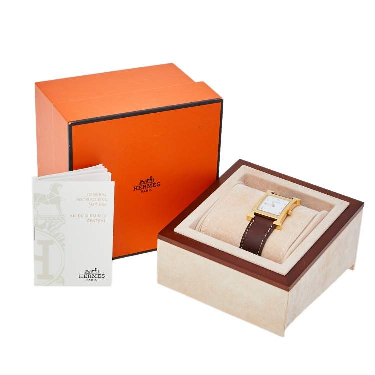 Pre Owned Hermes White Gold Plated Stainless Steel Leather Heure H HH1.501 Women's Wristwatch 26 mm