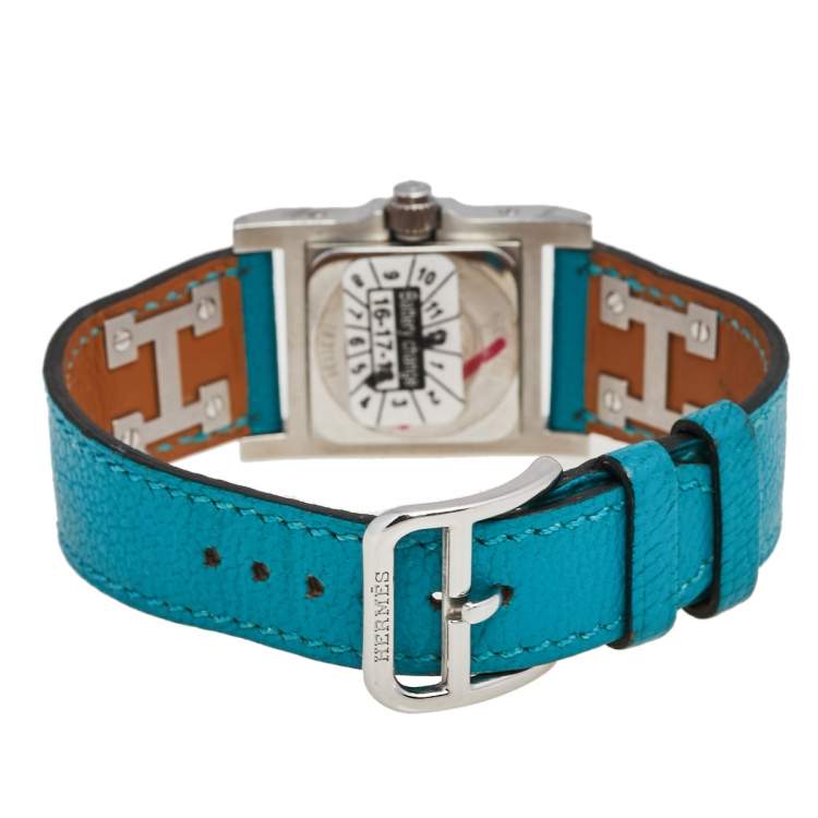 Pre Owned Hermes Silver Stainless Steel Leather Medor Me2.210 Women's Wristwatch 23 mm