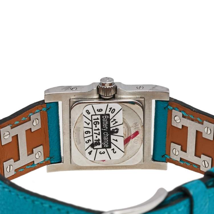 Pre Owned Hermes Silver Stainless Steel Leather Medor Me2.210 Women's Wristwatch 23 mm