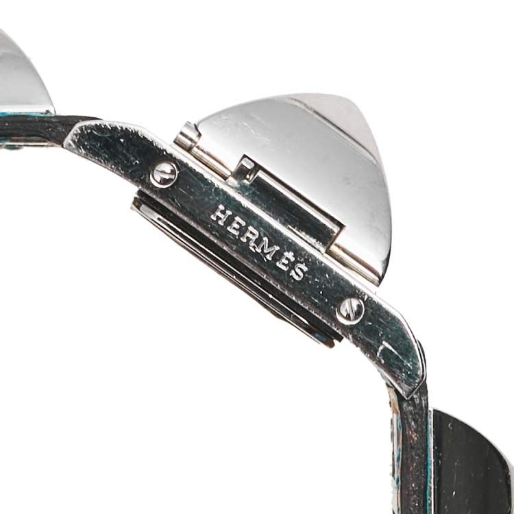 Pre Owned Hermes Silver Stainless Steel Leather Medor Me2.210 Women's Wristwatch 23 mm