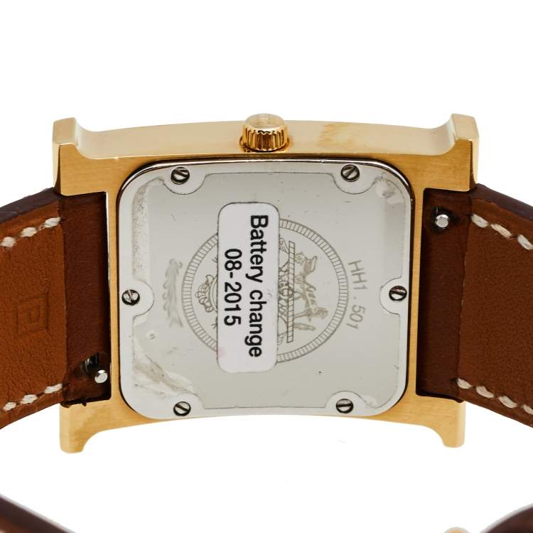 Pre Owned Hermes White Gold Plated Stainless Steel Leather Heure H HH1.501 Women's Wristwatch 26 mm