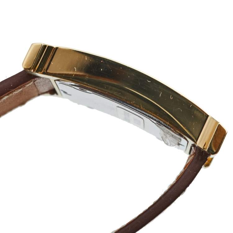 Pre Owned Hermes White Gold Plated Stainless Steel Leather Heure H HH1.501 Women's Wristwatch 26 mm