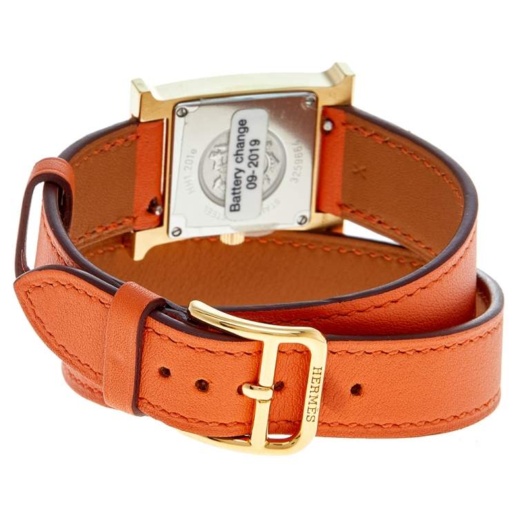 Pre Owned Hermes White Gold Plated Stainless Steel Leather Double Tour HS036737WW00 Women's Wristwatch 21 mm