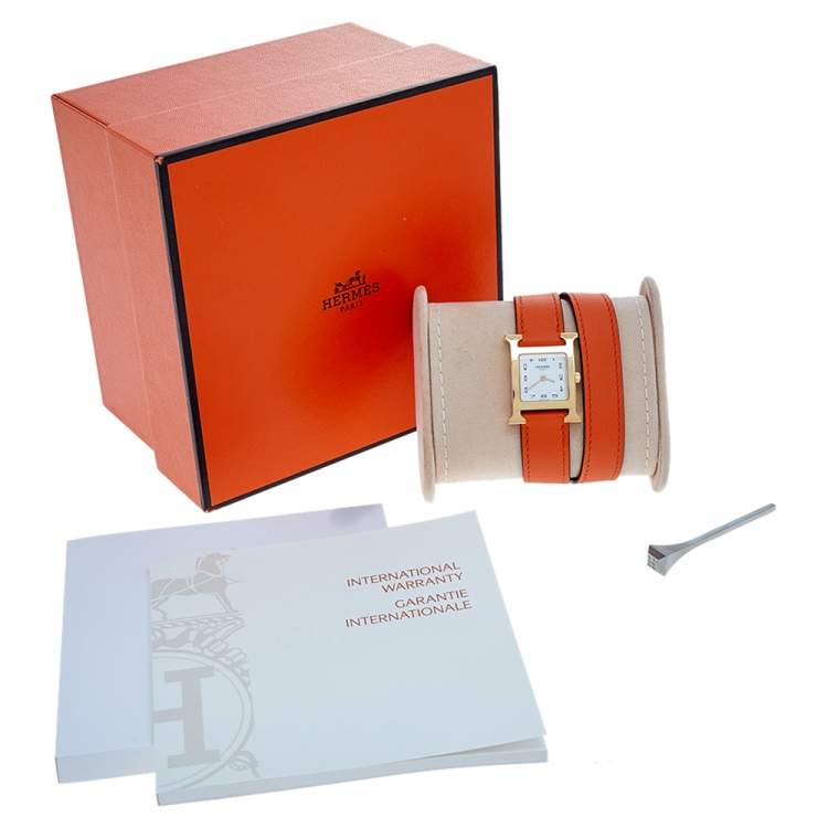 Pre Owned Hermes White Gold Plated Stainless Steel Leather Double Tour HS036737WW00 Women's Wristwatch 21 mm