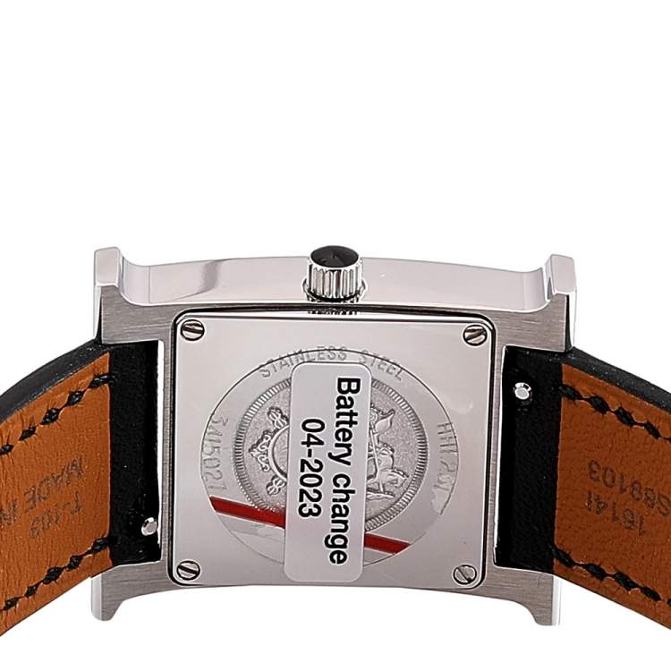 Pre Owned Hermes Black Stainless Steel Diamond Leather Heure H W046478WW00 Women's Wristwatch 21 mm