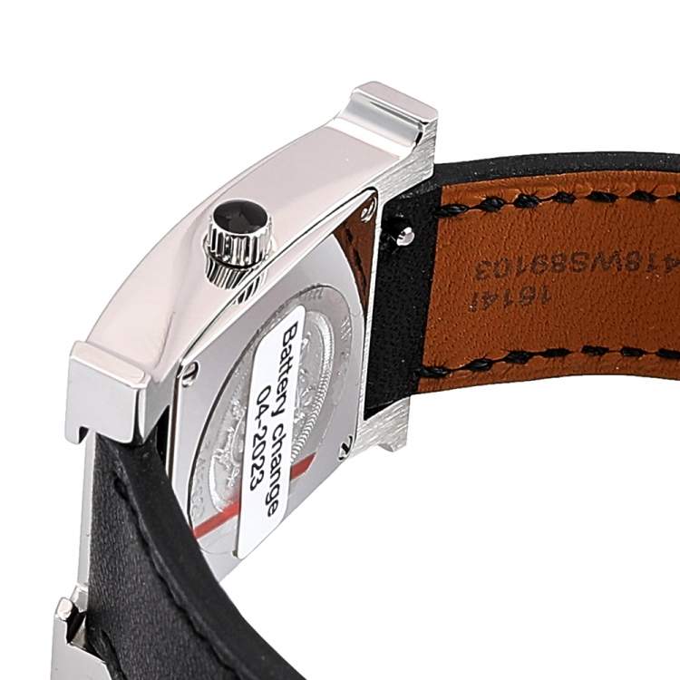 Pre Owned Hermes Black Stainless Steel Diamond Leather Heure H W046478WW00 Women's Wristwatch 21 mm