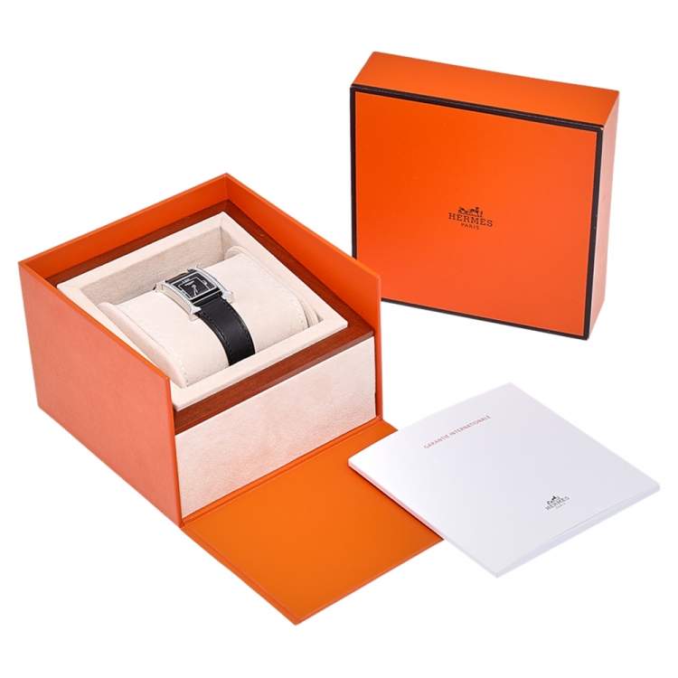 Pre Owned Hermes Black Stainless Steel Diamond Leather Heure H W046478WW00 Women's Wristwatch 21 mm