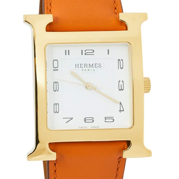 Pre Owned Hermes White Gold Plated Stainless Steel Heure H GM HH1.801 Women's Wristwatch 30 MM