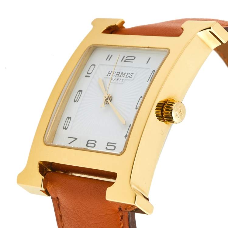 Pre Owned Hermes White Gold Plated Stainless Steel Heure H GM HH1.801 Women's Wristwatch 30 MM