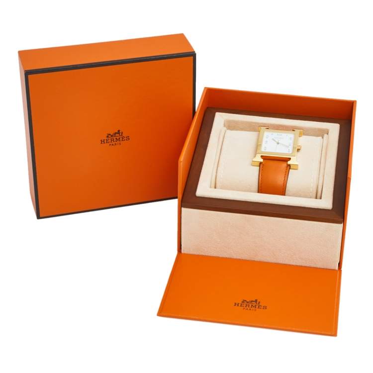 Pre Owned Hermes White Gold Plated Stainless Steel Heure H GM HH1.801 Women's Wristwatch 30 MM