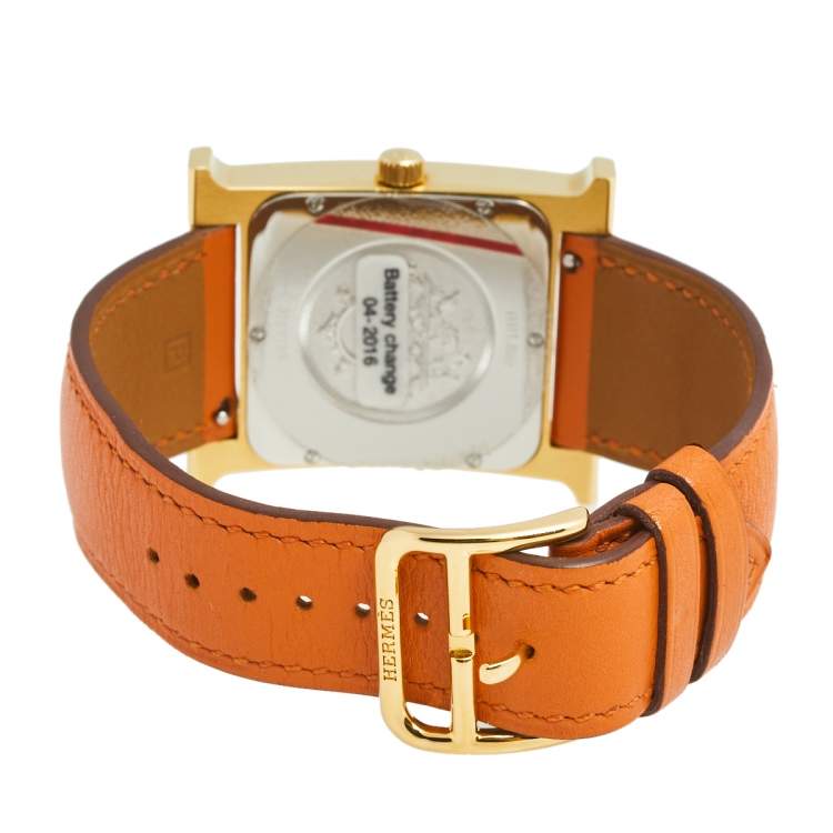 Pre Owned Hermes White Gold Plated Stainless Steel Heure H GM HH1.801 Women's Wristwatch 30 MM