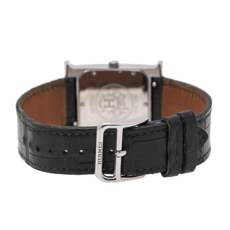 Pre Owned Hermes White Stainless Steel Leather Heure HH1.510 Women's Wristwatch 26 mm