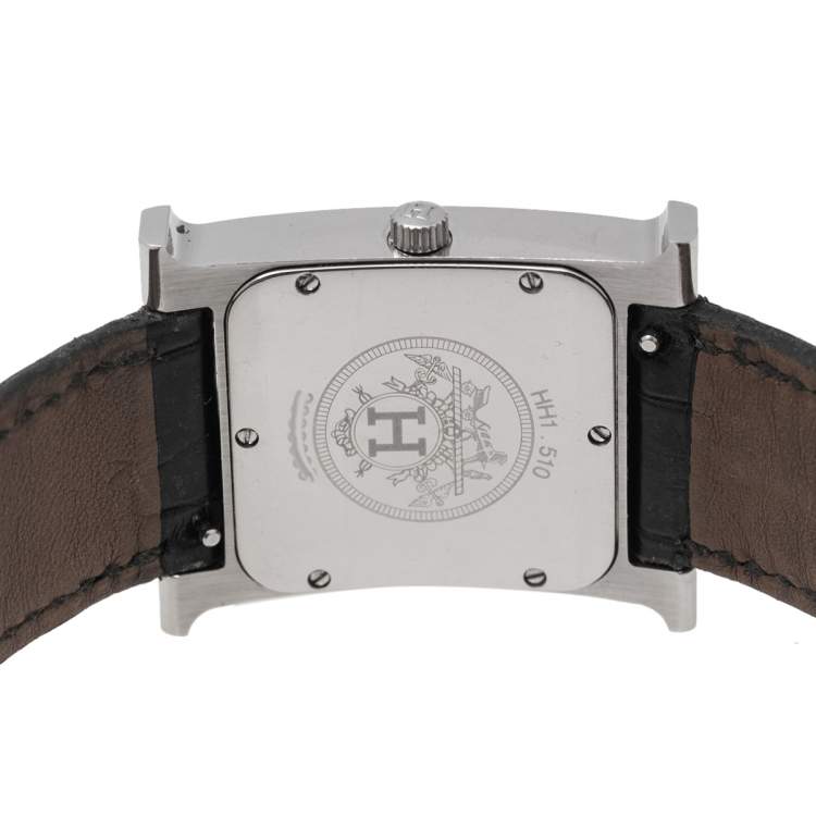 Pre Owned Hermes White Stainless Steel Leather Heure HH1.510 Women's Wristwatch 26 mm