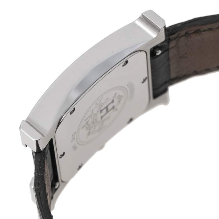 Pre Owned Hermes White Stainless Steel Leather Heure HH1.510 Women's Wristwatch 26 mm