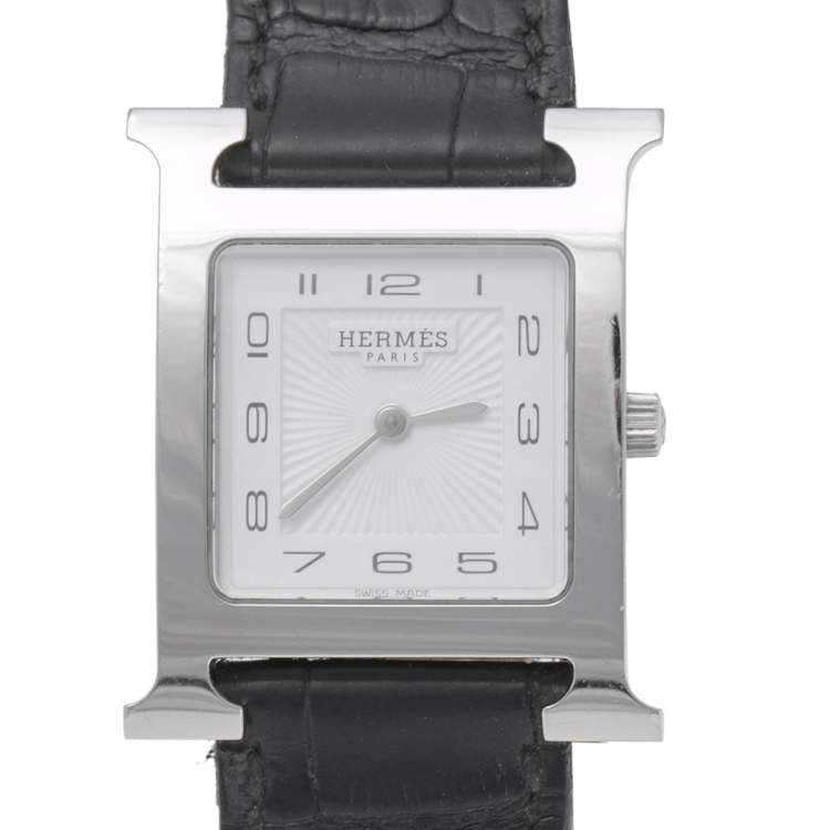 Pre Owned Hermes White Stainless Steel Leather Heure HH1.510 Women's Wristwatch 26 mm