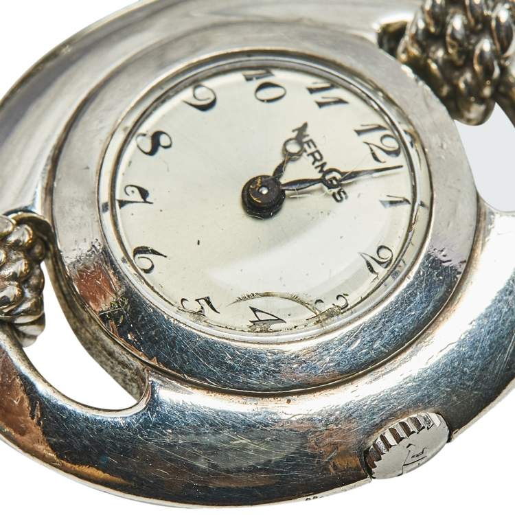 Pre Owned Hermes White Silver Vintage Women's Wristwatch 25 mm