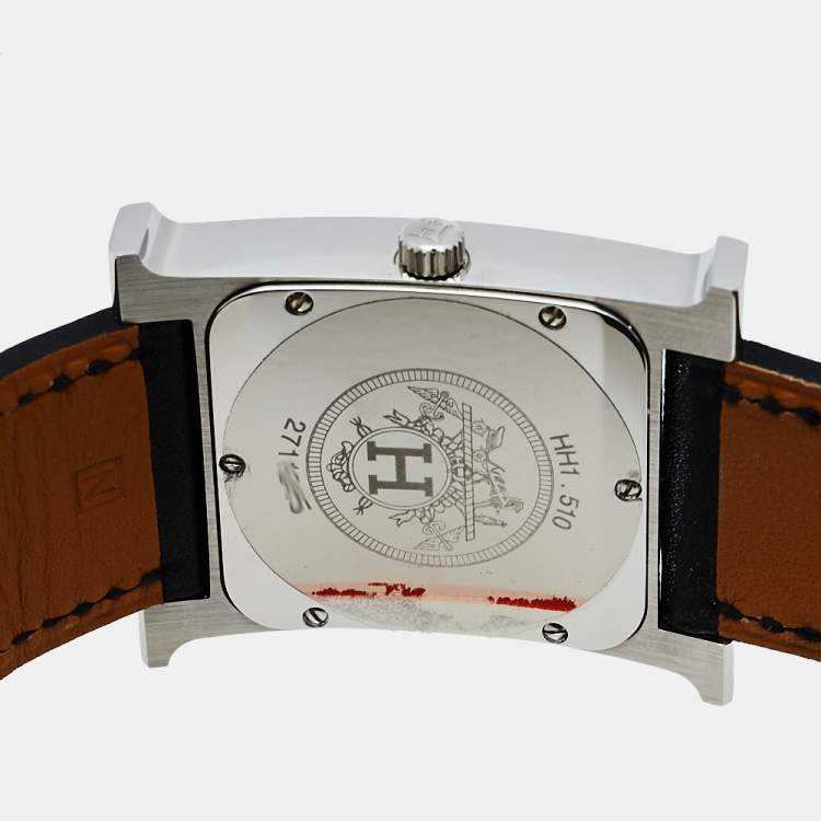 Pre Owned Hermès Black Stainless Steel Leather Wrap Heure H HH1.510 Women's Wristwatch 26 mm