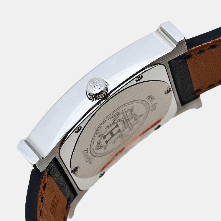 Pre Owned Hermès Black Stainless Steel Leather Wrap Heure H HH1.510 Women's Wristwatch 26 mm