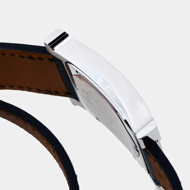 Pre Owned Hermès Black Stainless Steel Leather Wrap Heure H HH1.510 Women's Wristwatch 26 mm