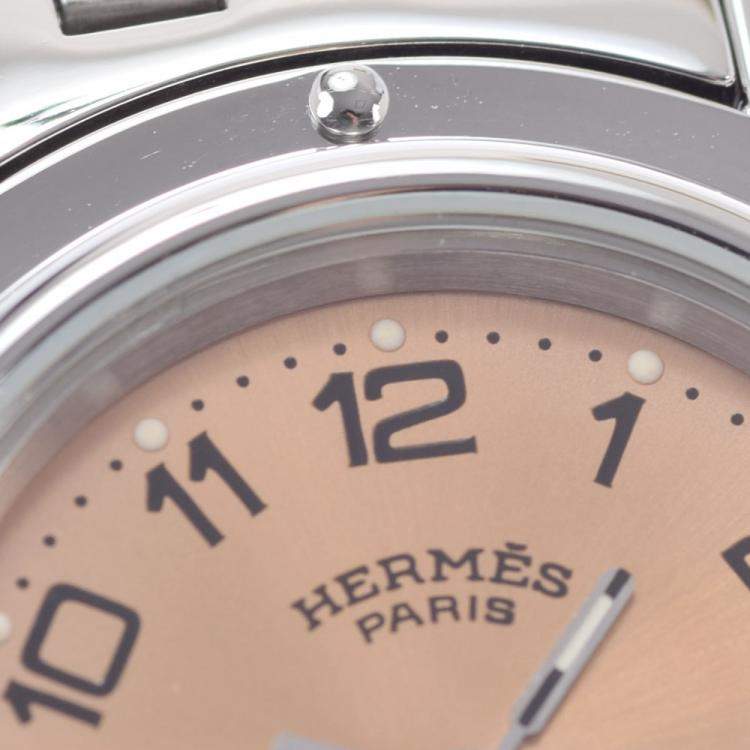 Pre Owned Hermes Pink Stainless Steel Clipper CL4.210 Women's Wristwatch 24 mm