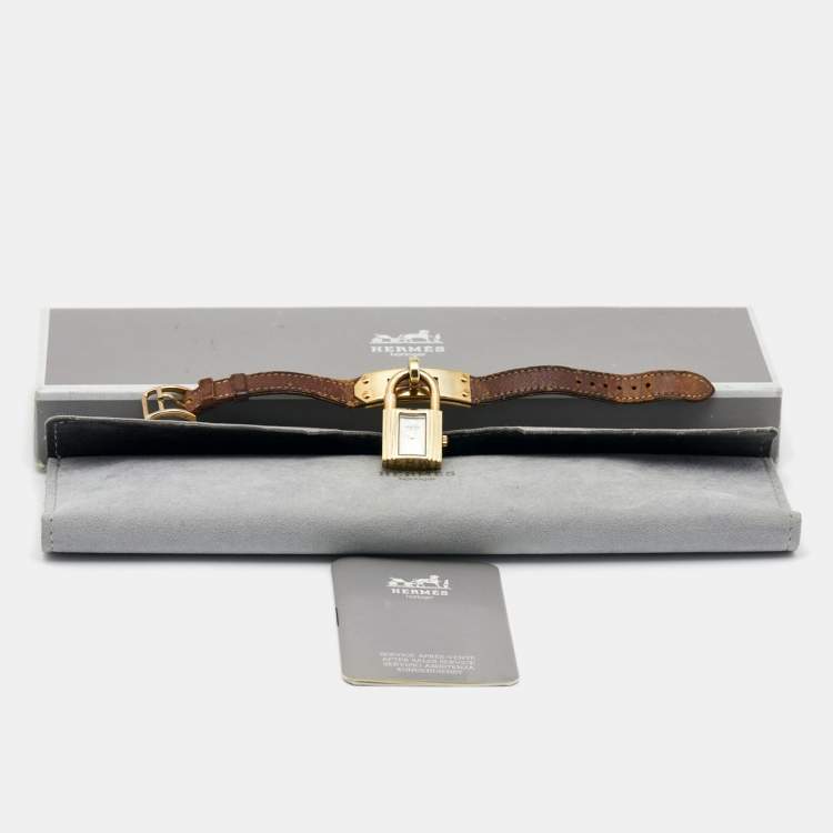 Pre Owned Hermès White Gold Plated Stainless Steel Leather Kelly Women's Wristwatch 20 mm