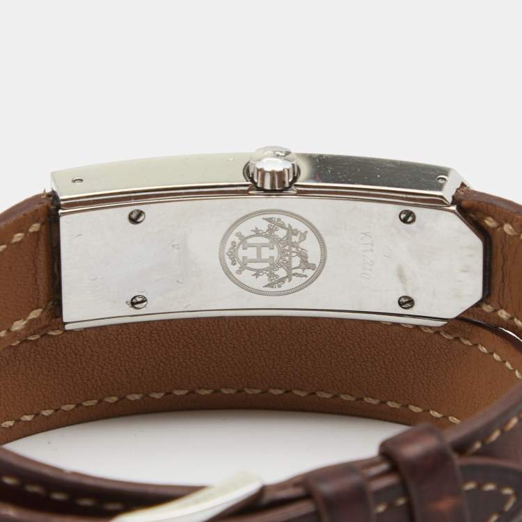 Pre Owned Hermes White Stainless Steel Kelly 2 Double Tour KT1.210 Women's Wristwatch 15 mm