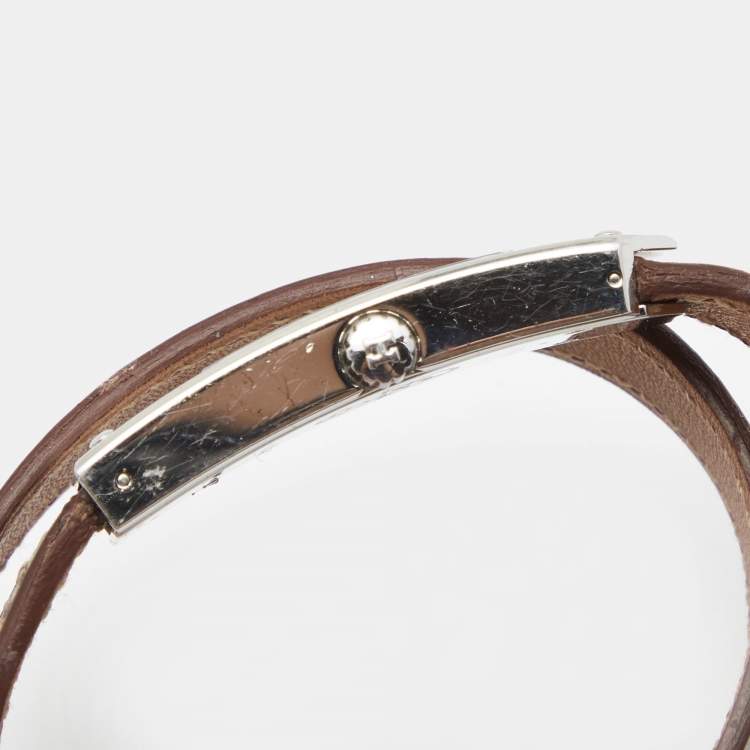 Pre Owned Hermes White Stainless Steel Kelly 2 Double Tour KT1.210 Women's Wristwatch 15 mm