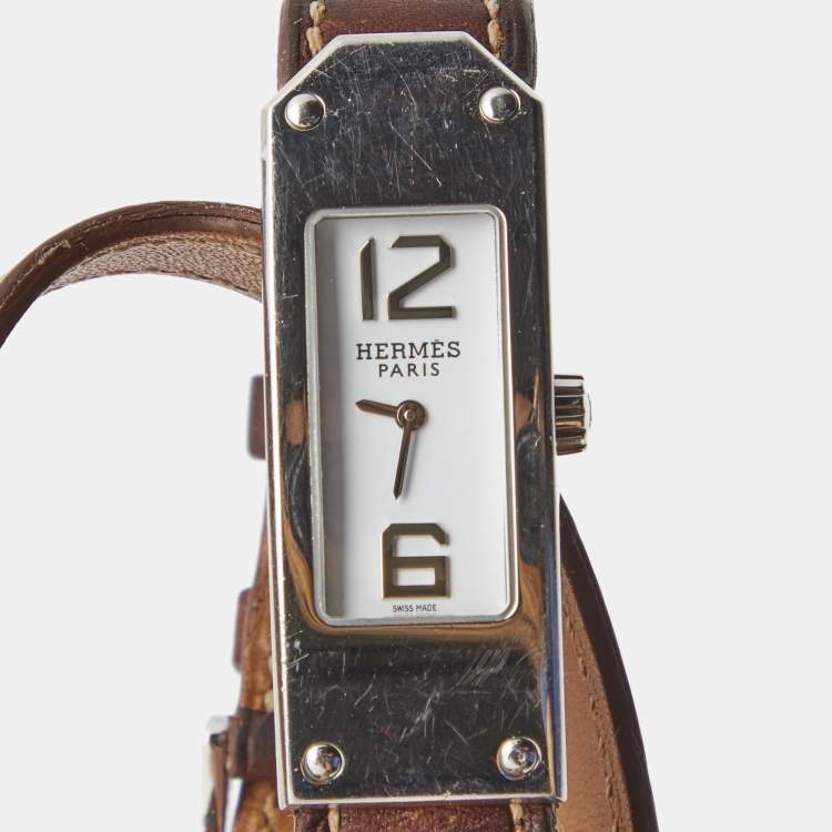 Pre Owned Hermes White Stainless Steel Kelly 2 Double Tour KT1.210 Women's Wristwatch 15 mm