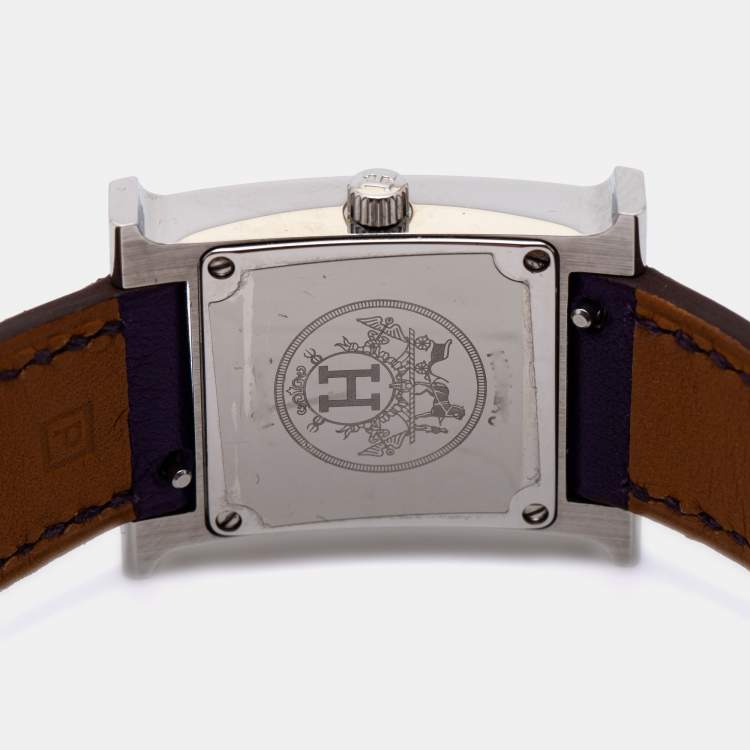 Pre Owned Hermes White Stainless Steel Leather Heure H HH1.210 Women's Wristwatch 21 mm