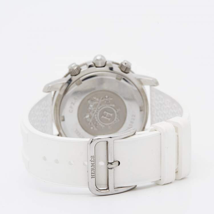 Pre Owned Hermes Silver Stainless Steel Rubber Clipper CP2.410 Unisex Wristwatch 36 mm