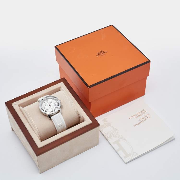 Pre Owned Hermes Silver Stainless Steel Rubber Clipper CP2.410 Unisex Wristwatch 36 mm